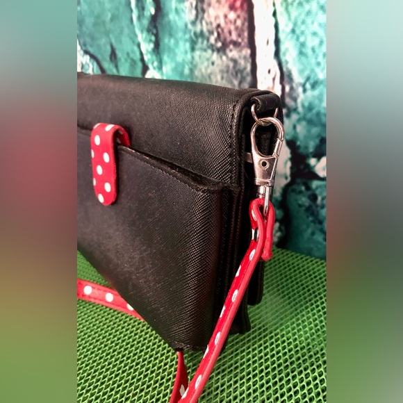 Disney Parks Minnie Mouse Polk-a-Dot Embroidered Crossbody Bow Wallet NWOT - Picture 4 of 9